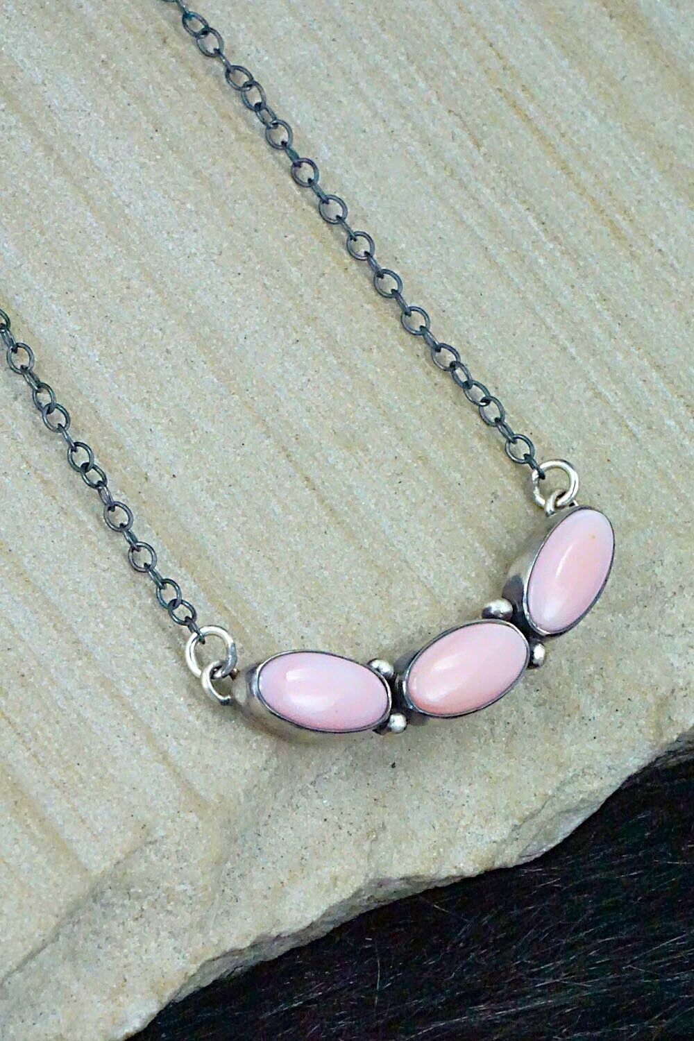 Pink Conch Shell & Sterling Silver Necklace - Loretta Delgarito