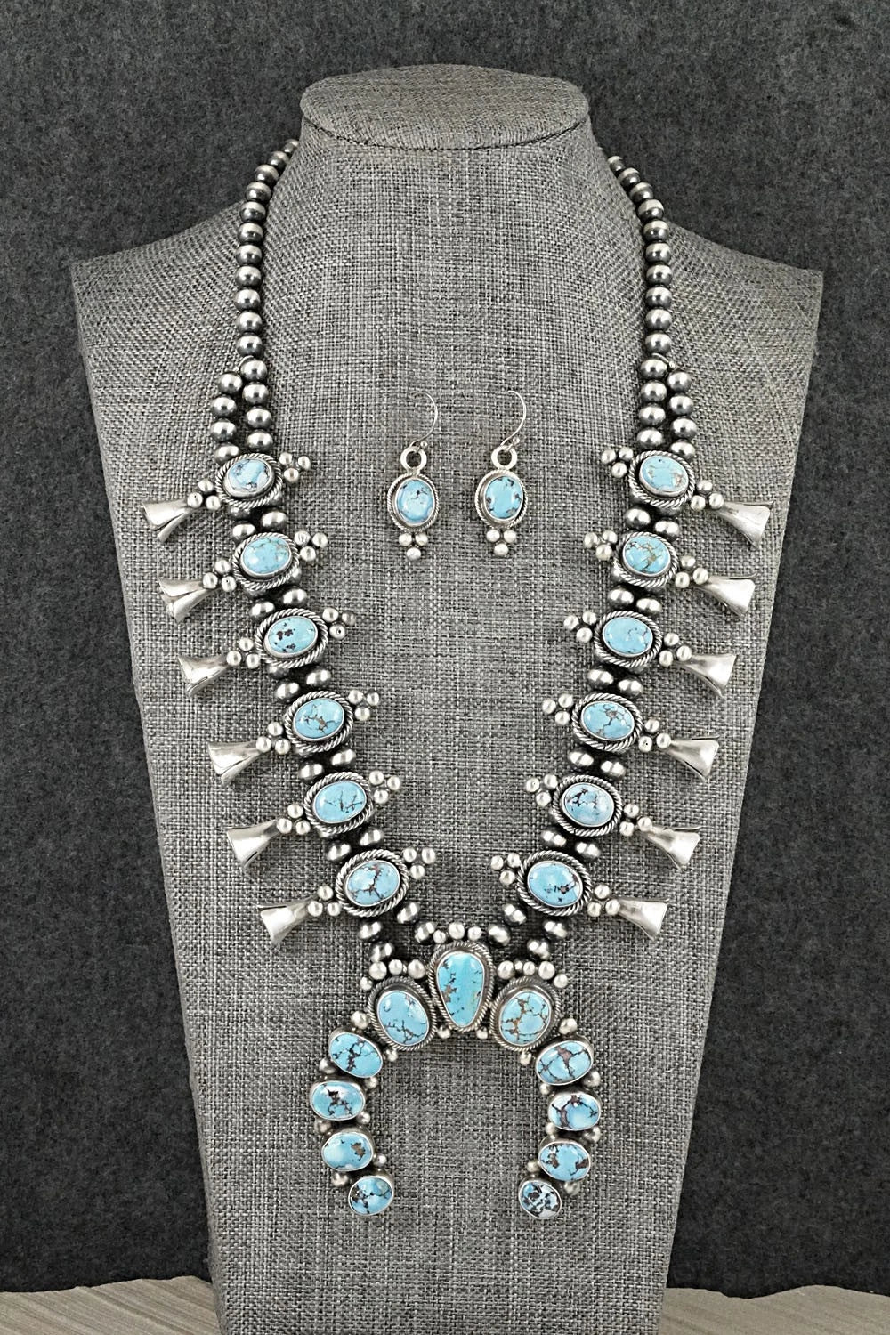 Turquoise & Sterling Silver Squash Blossom Set - Paul Livingston