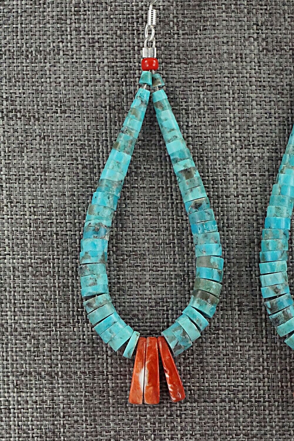 Turquoise, Spiny Oyster & Sterling Silver Earrings - Lupe Lovato