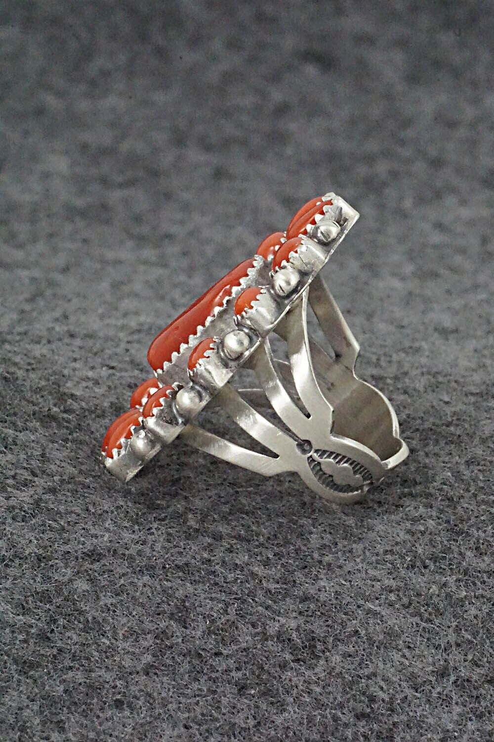 Coral & Sterling Silver Ring - Tom Lewis - Size 7