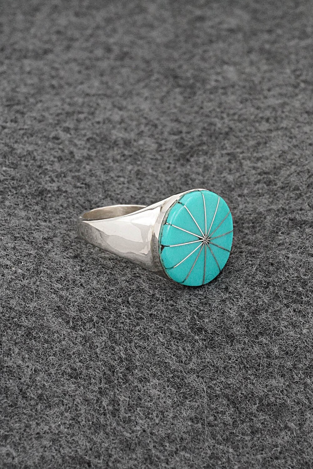 Turquoise & Sterling Silver Inlay Ring - Johnson Laweka - Size 10.5