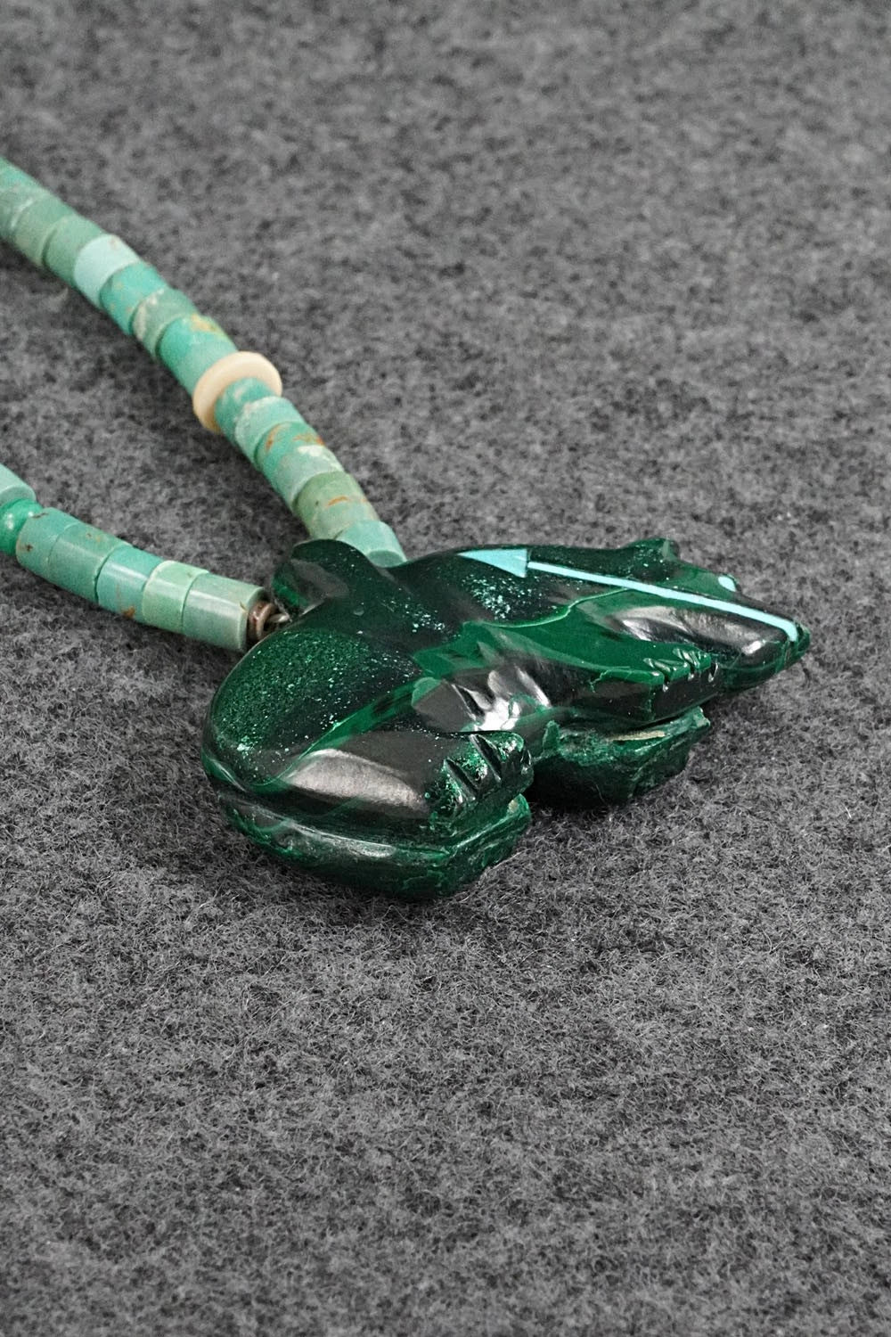 Turquoise & Sterling Silver Bear Zuni Fetish Necklace - Andres Quandelacy