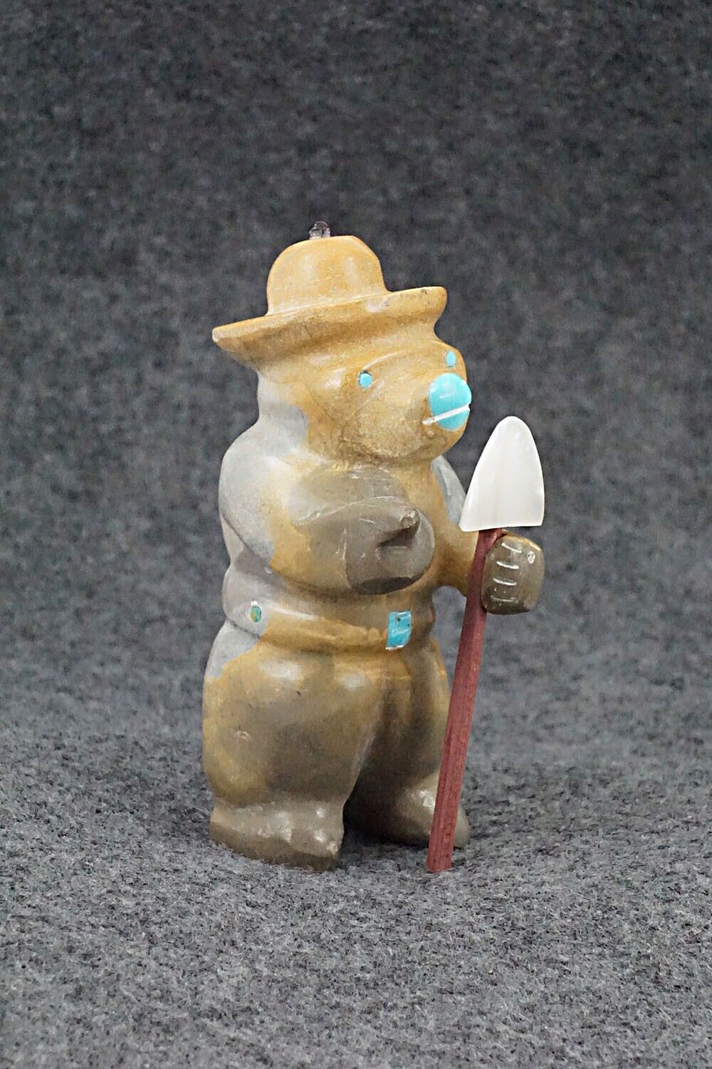 Smokey Bear with Shovel Zuni Fetish Carving - Enrike Leekya