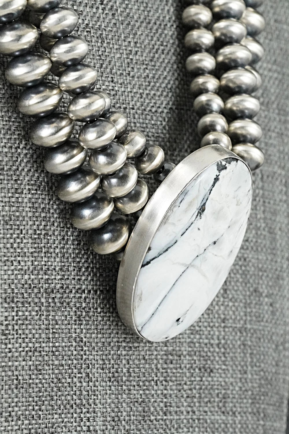 White Buffalo & Sterling Silver Navajo Pearl Necklace - Gruber & Halwood