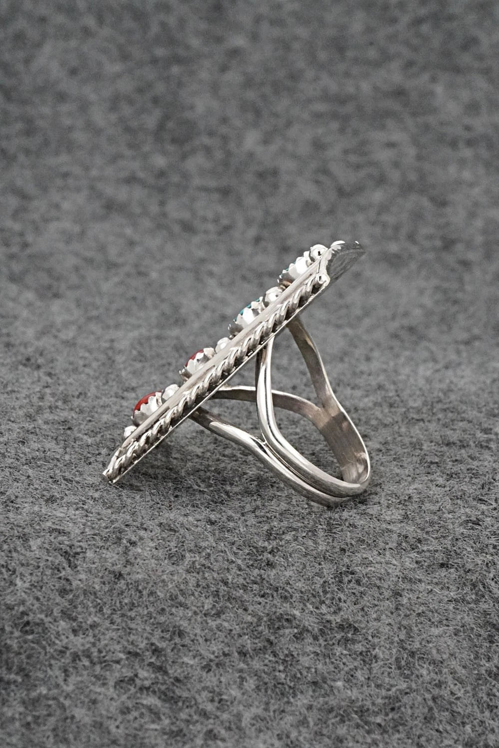 Turquoise, Coral & Sterling Silver Ring - Ronnie Spencer - Size 10