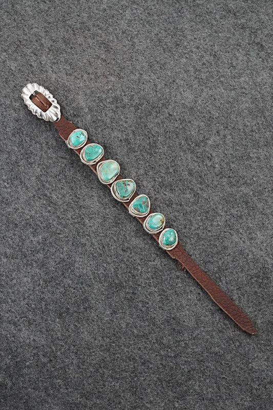 Turquoise, Sterling Silver & Leather Bracelet - Rosita Charlie