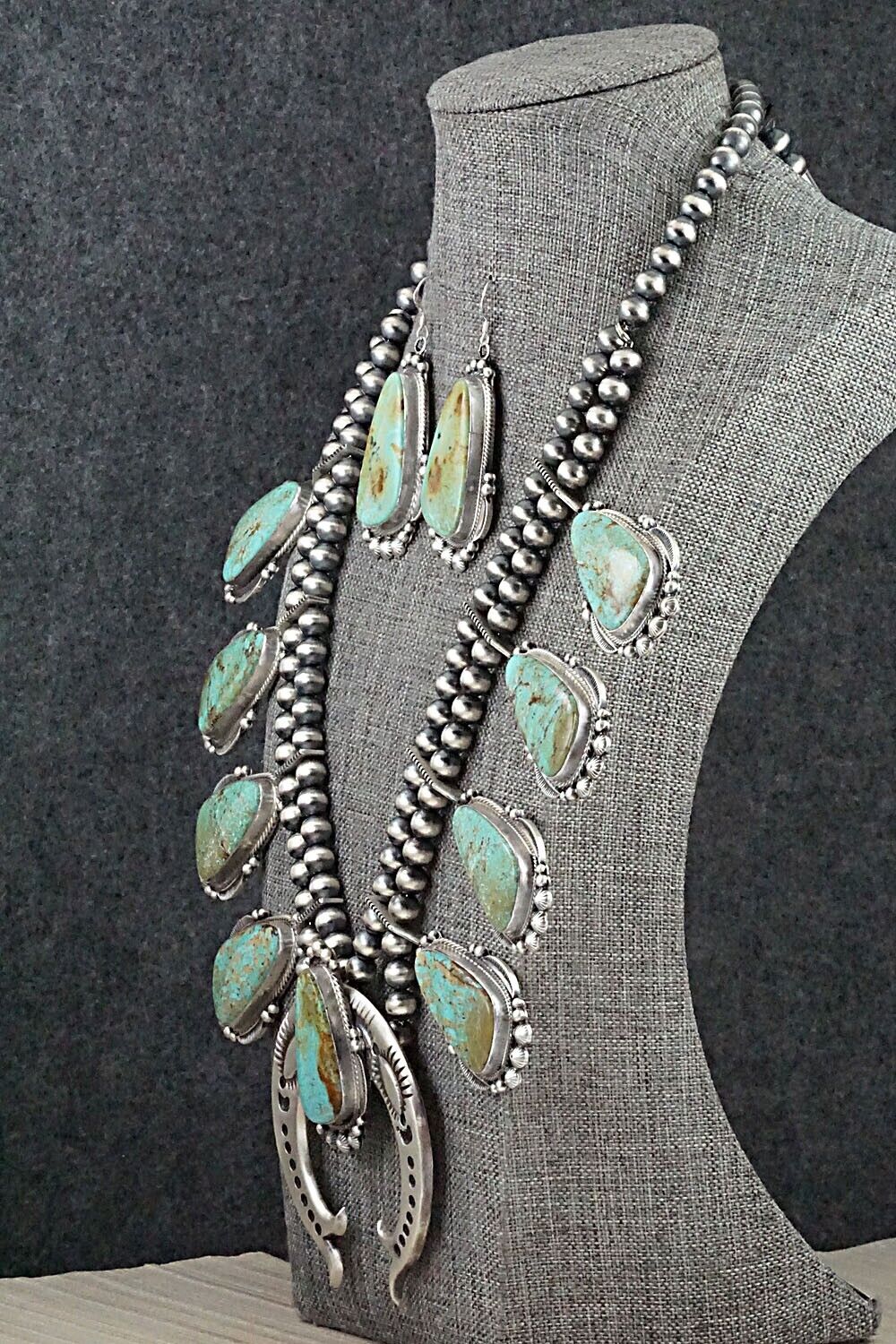 Turquoise & Sterling Silver Squash Blossom Set - Tom Lewis