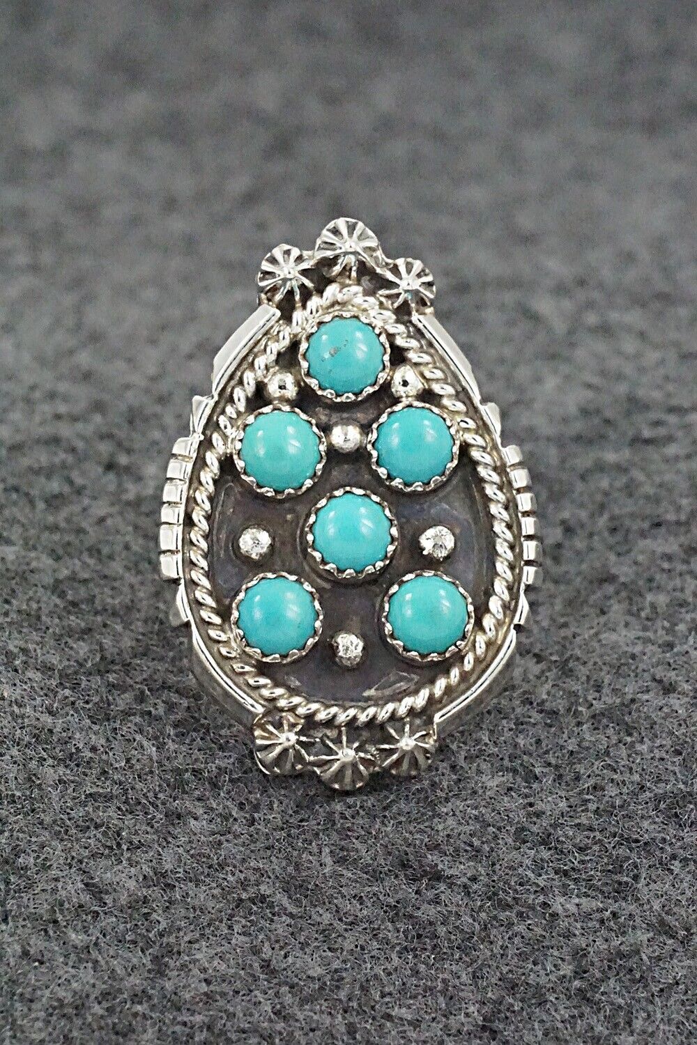 Turquoise & Sterling Silver Ring - Kenny Lonjose - Size 8.5