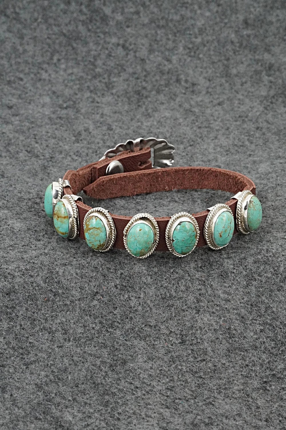 Turquoise, Sterling Silver & Leather Bracelet - Bonnie Willie