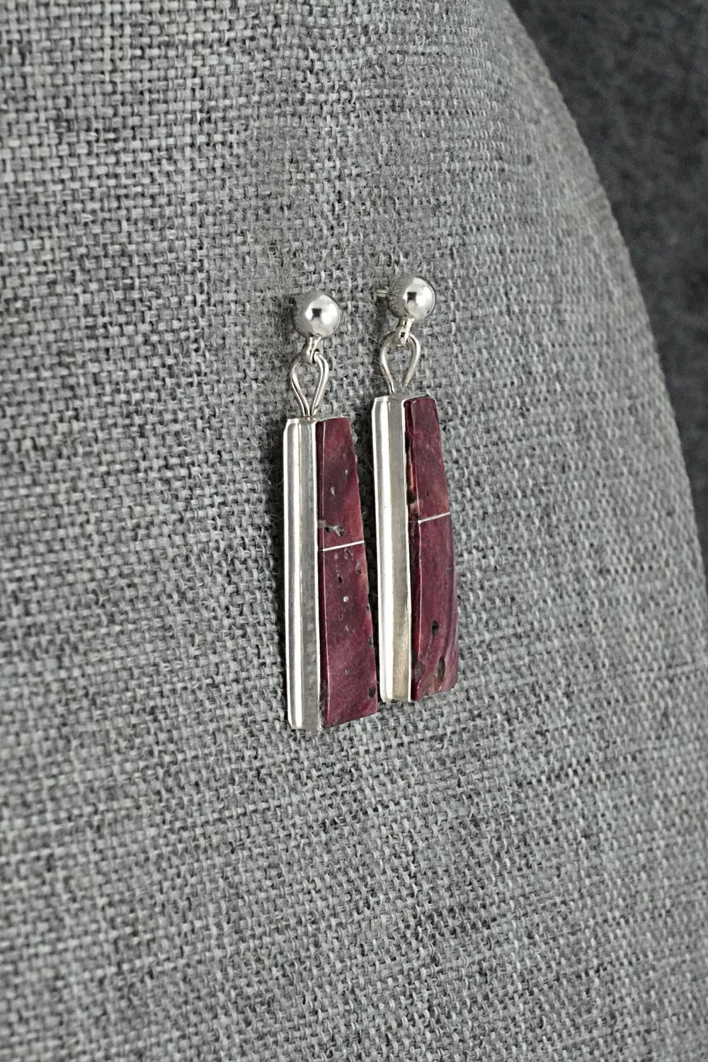 Spiny Oyster & Sterling Silver Earrings - Brenda Pete