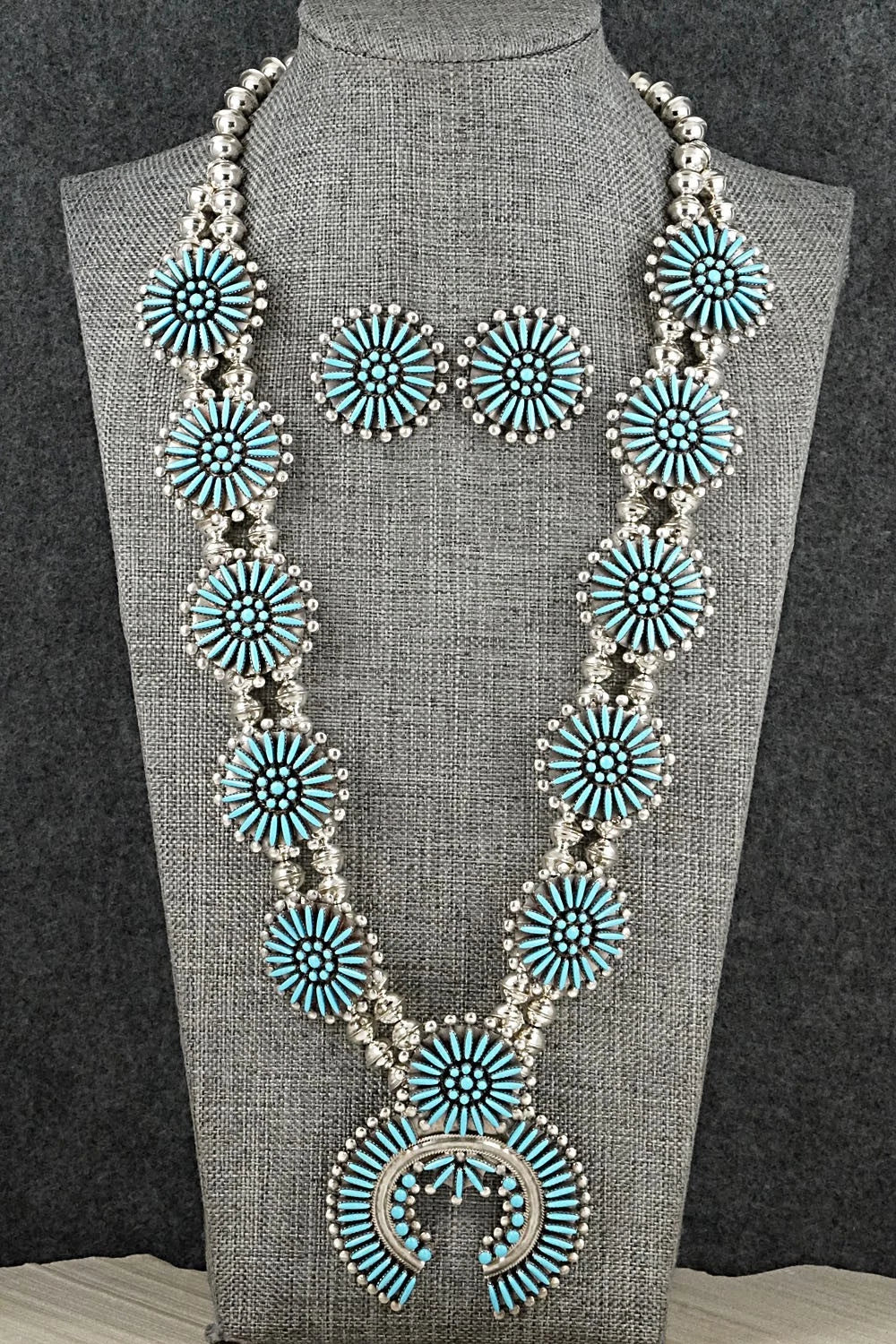 Turquoise & Sterling Silver Squash Blossom Set - Sibert Bowannie Sr.
