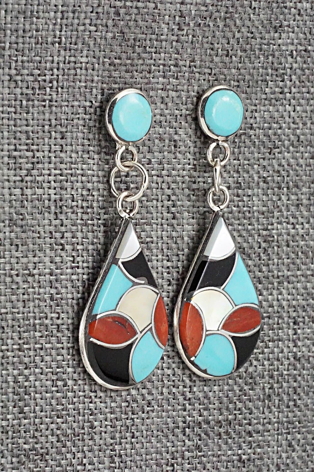Multi-Stone & Sterling Silver Inlay Earrings - Delorna Lahi