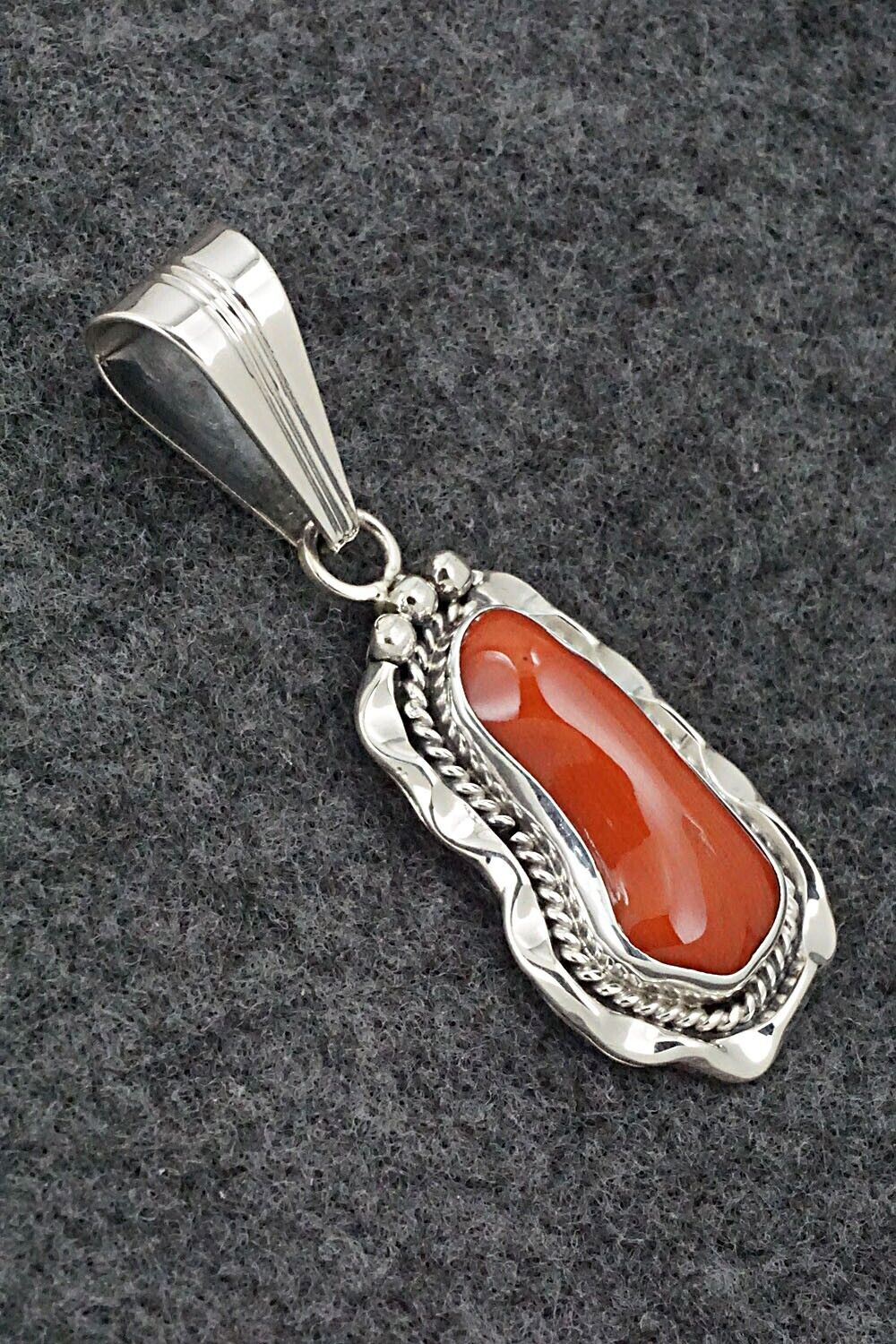 Coral & Sterling Silver Pendant - Samuel Yellowhair