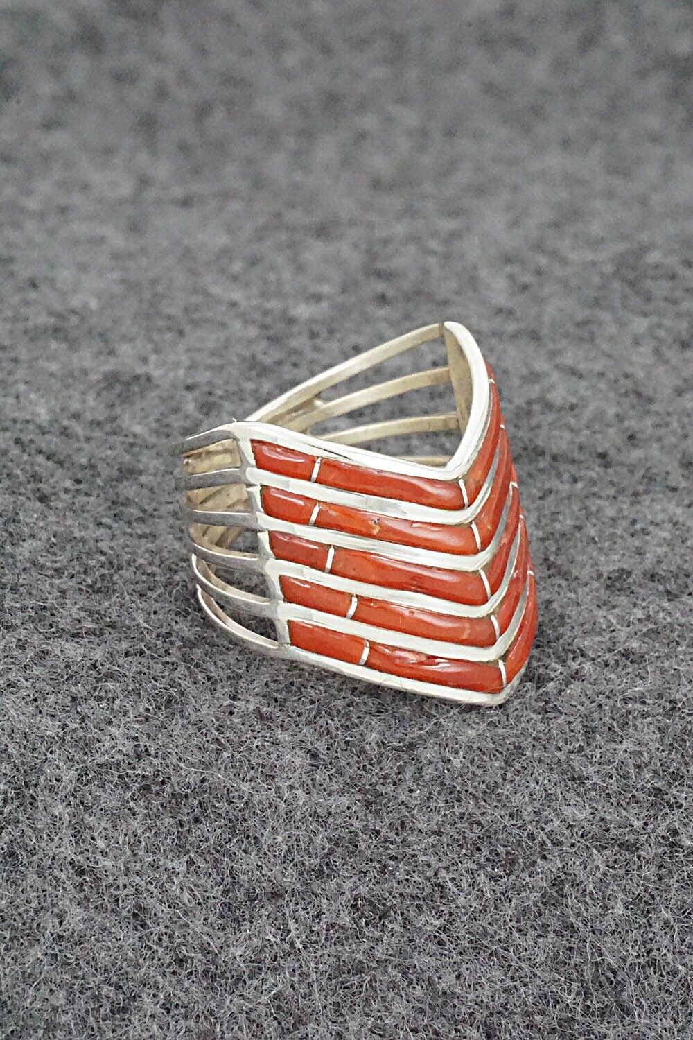 Coral & Sterling Silver Ring - Andrew Enrico - Size 8.5