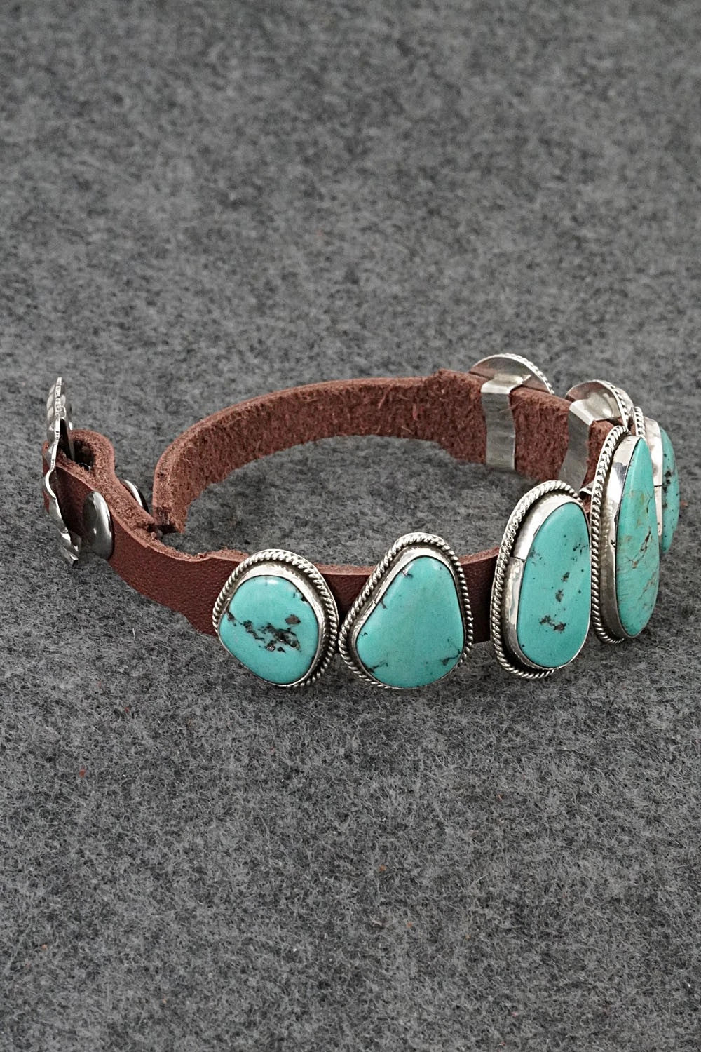 Turquoise, Sterling Silver & Leather Bracelet - Marlene Ramone