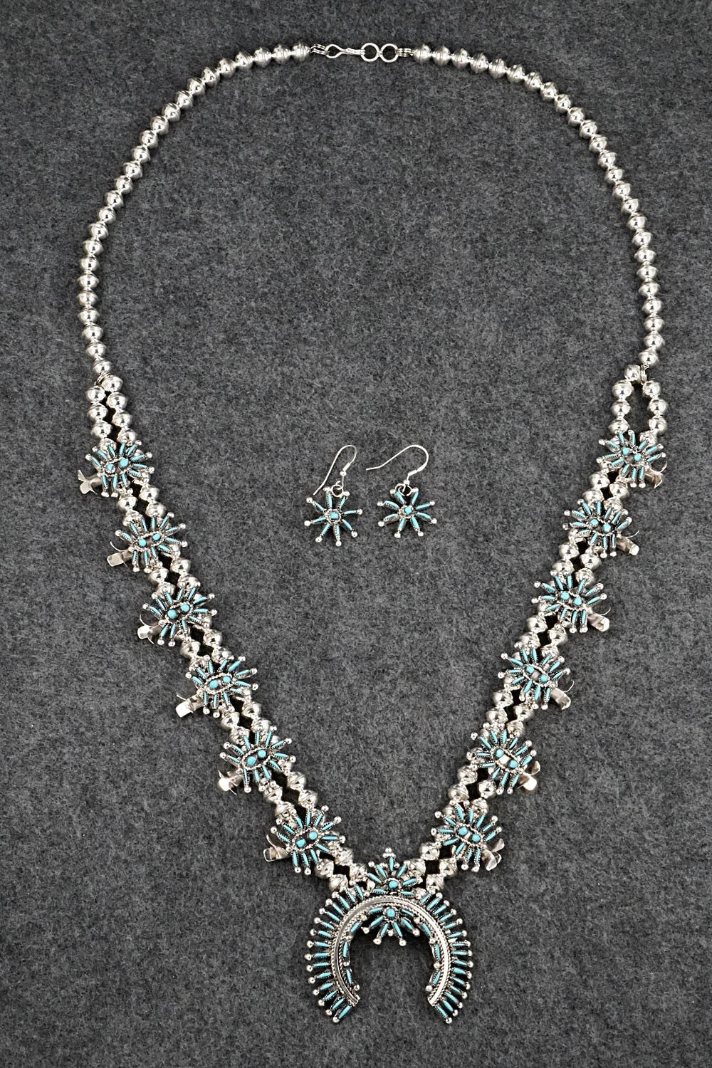 Turquoise & Sterling Silver Squash Blossom Set - Lorna Mahkee