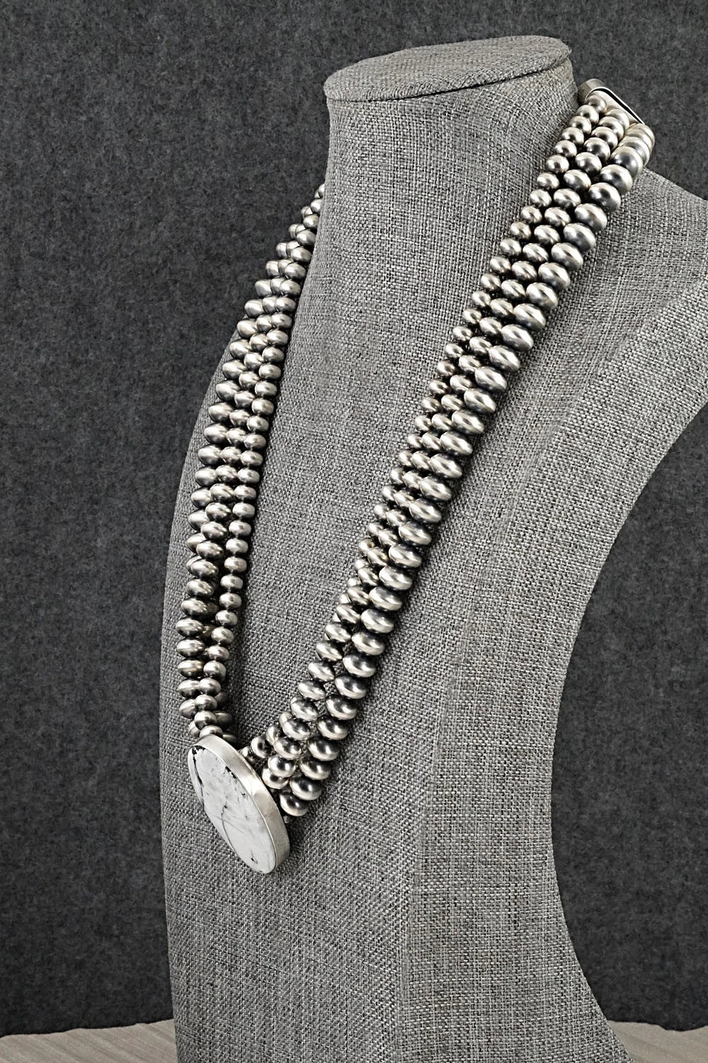 White Buffalo & Sterling Silver Navajo Pearl Necklace - Gruber & Halwood