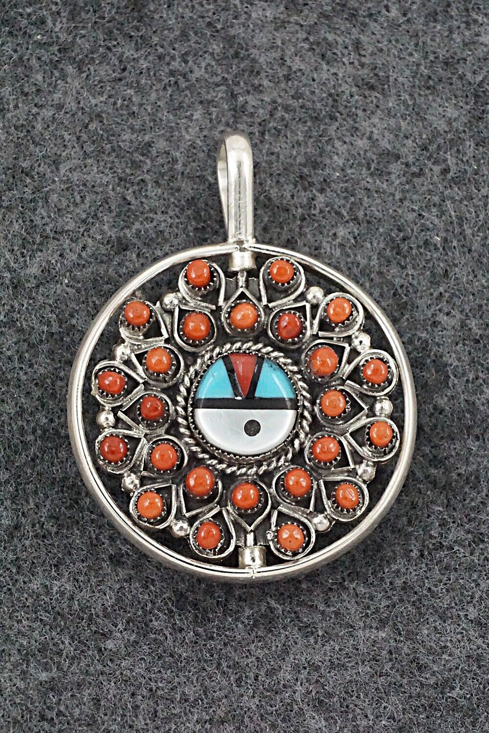 Coral, Turquoise & Sterling Silver Reversible Pendant - Wayne Johnson Sr.