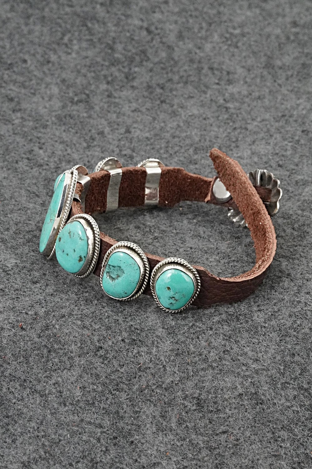 Turquoise, Sterling Silver & Leather Bracelet - Marlene Ramone