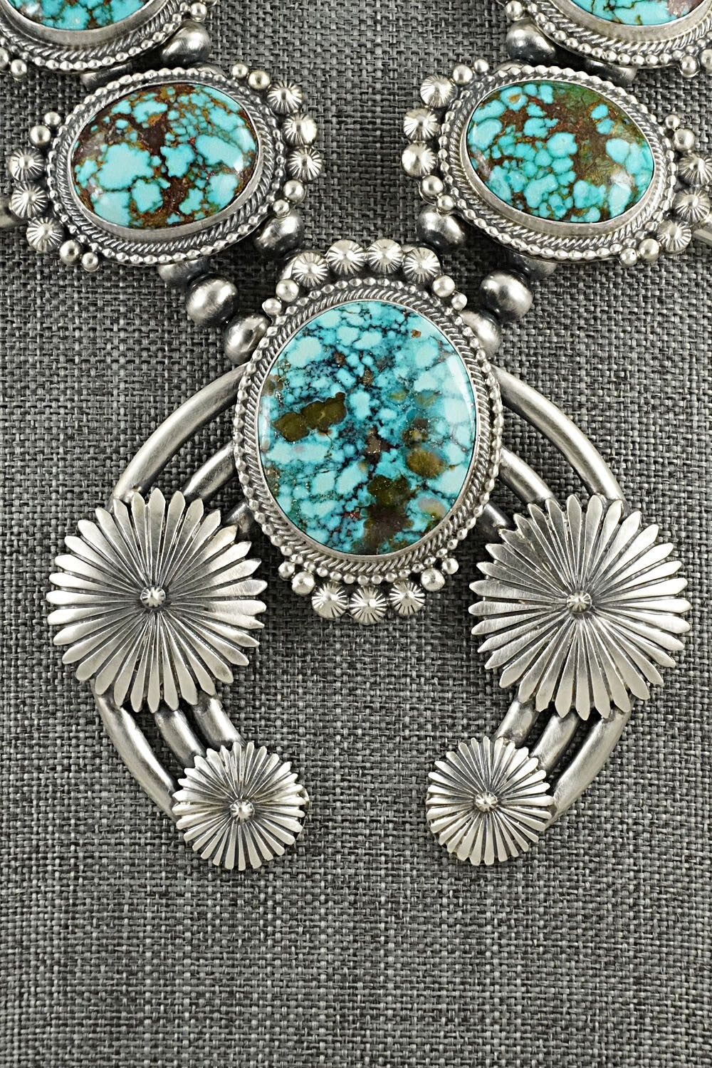 Turquoise & Sterling Silver Squash Blossom Necklace - Tom Lewis