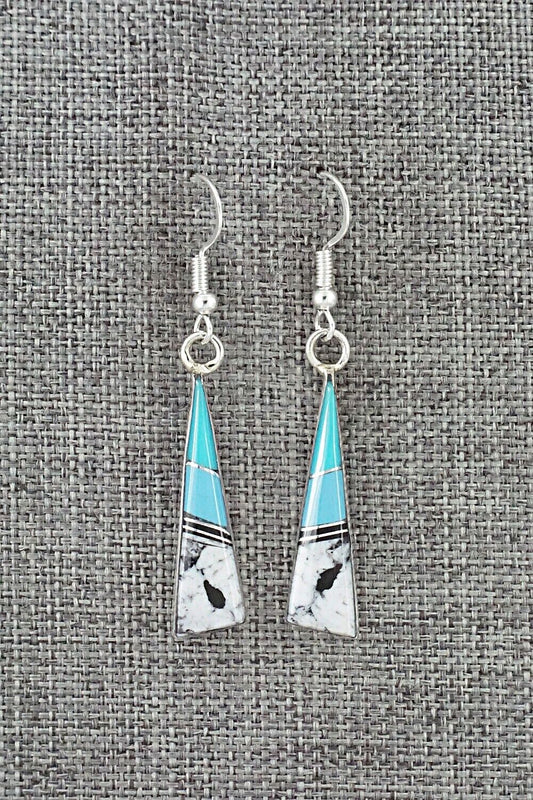 Turquoise, White Buffalo & Sterling Silver Inlay Earrings - Marilyn Yazzie