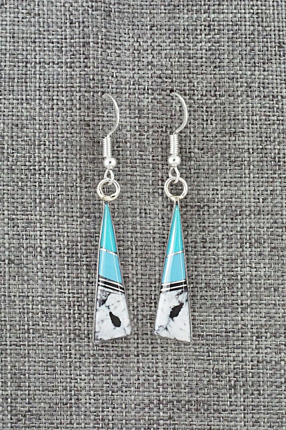 Turquoise, White Buffalo & Sterling Silver Inlay Earrings - Marilyn Yazzie