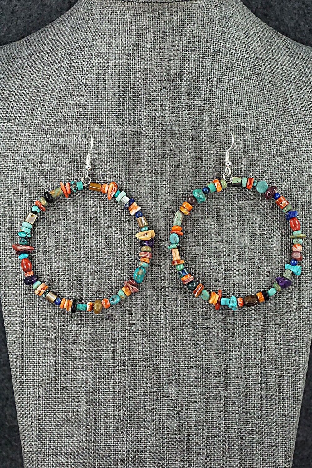 Multi Stone & Sterling Silver Hoop Earrings - Helen Tsosie
