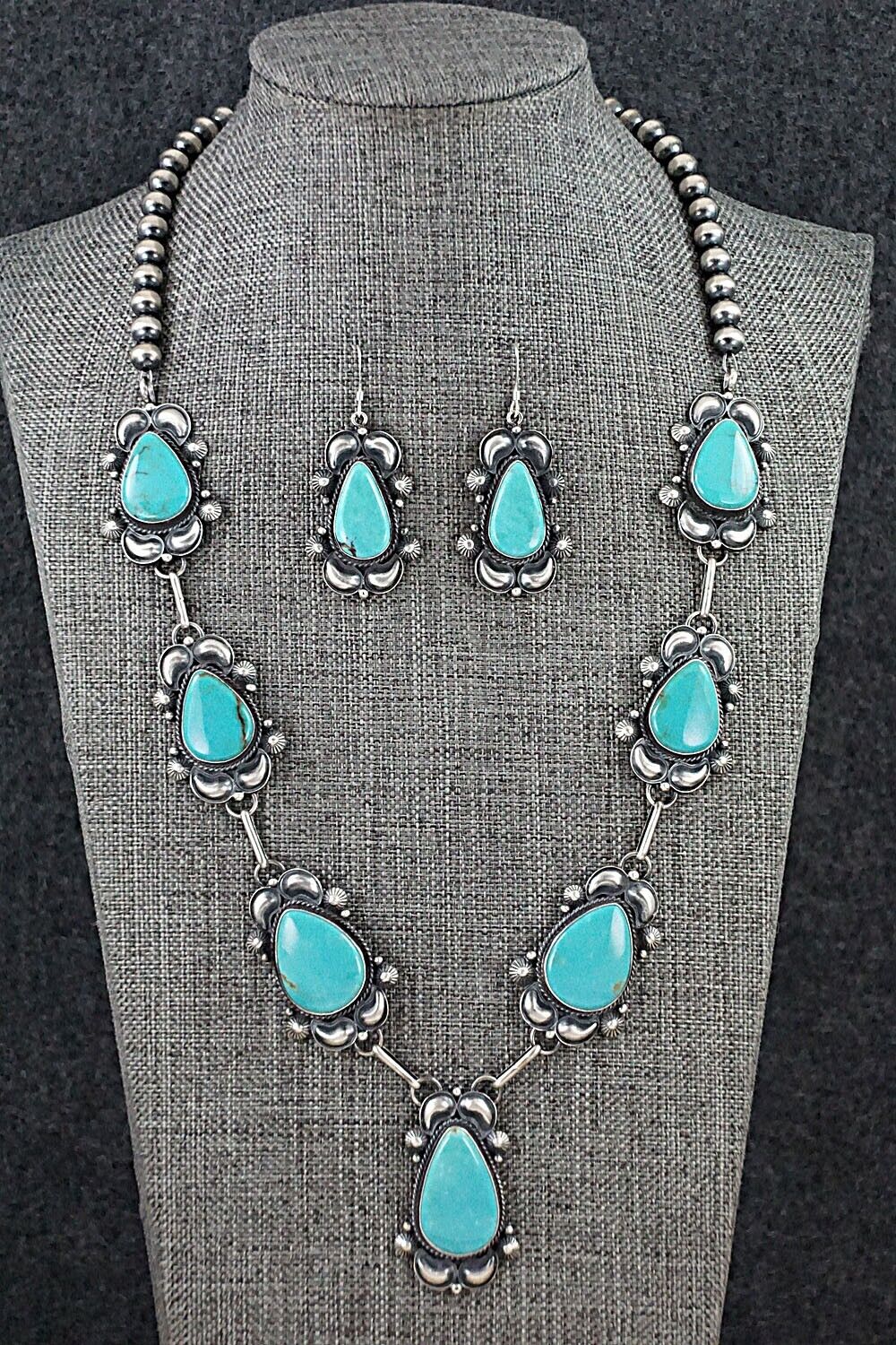 Turquoise & Sterling Silver Necklace and Earrings Set - Derrick Gordon