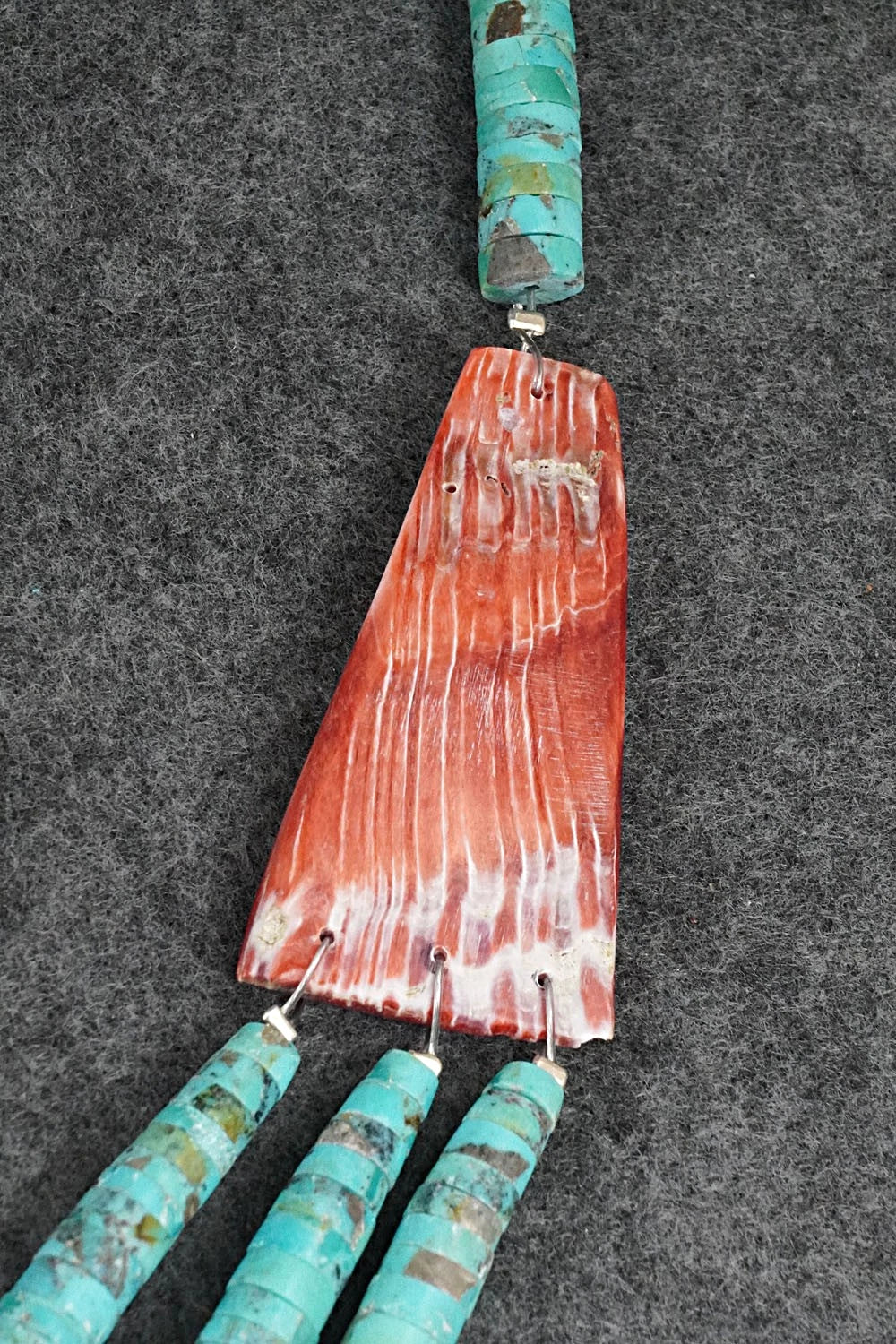 Turquoise, Spiny Oyster and Sterling Silver Necklace - Lupe Lovato