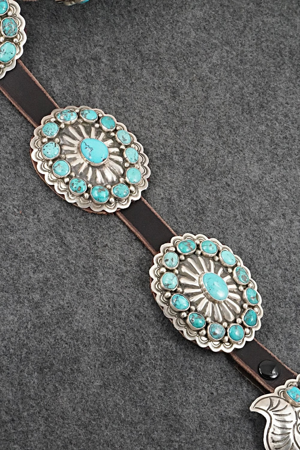 Turquoise, Sterling Silver & Leather Concho Belt - Marilyn Ramone