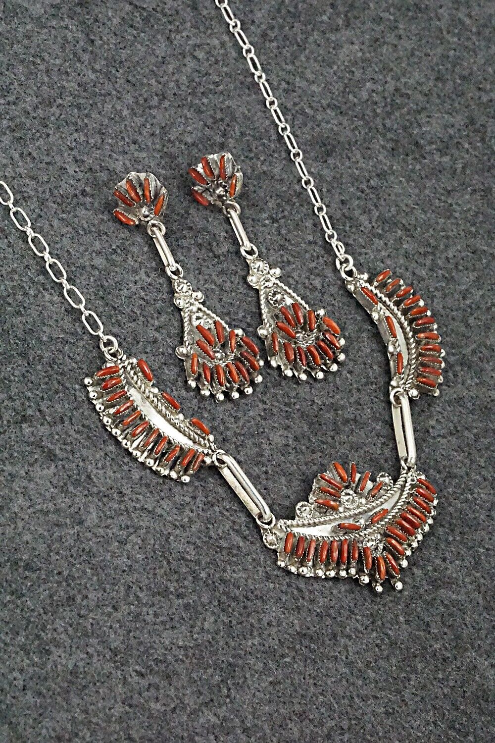 Coral & Sterling Silver Necklace Set - Eva Wyaco