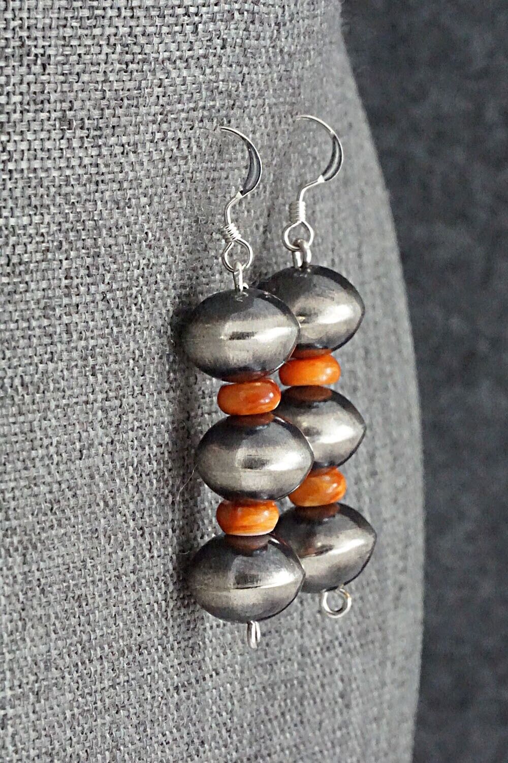 Spiny Oyster & Sterling Silver Navajo Pearl Earrings - Presley Haley