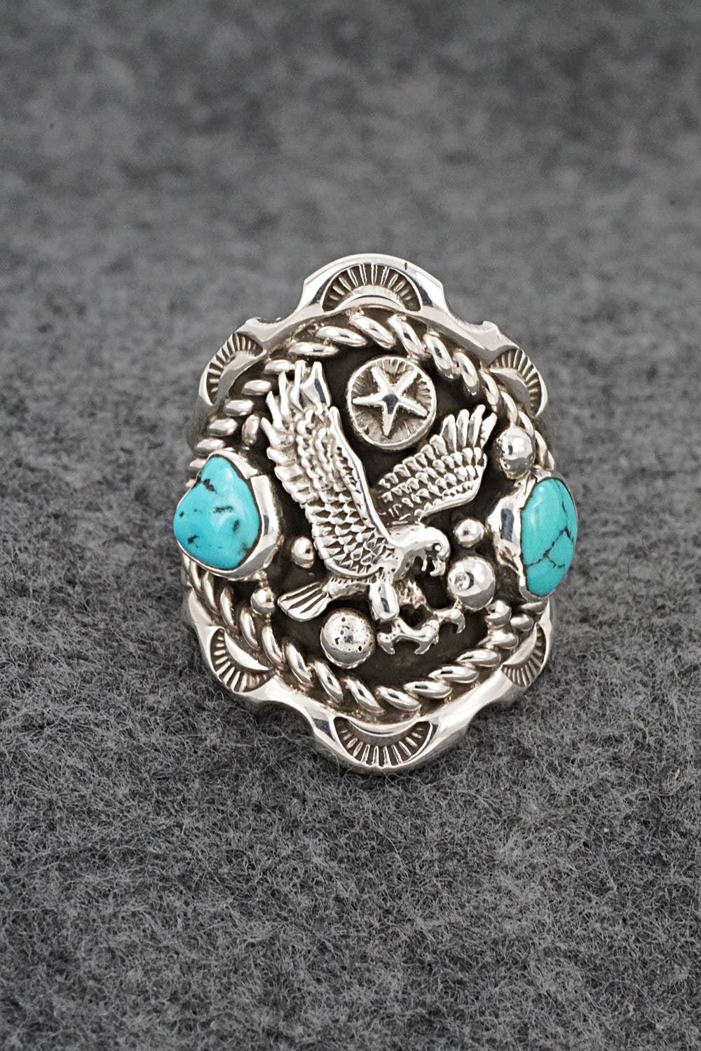 Turquoise & Sterling Silver Ring - Melvin Jones - Size 9.5