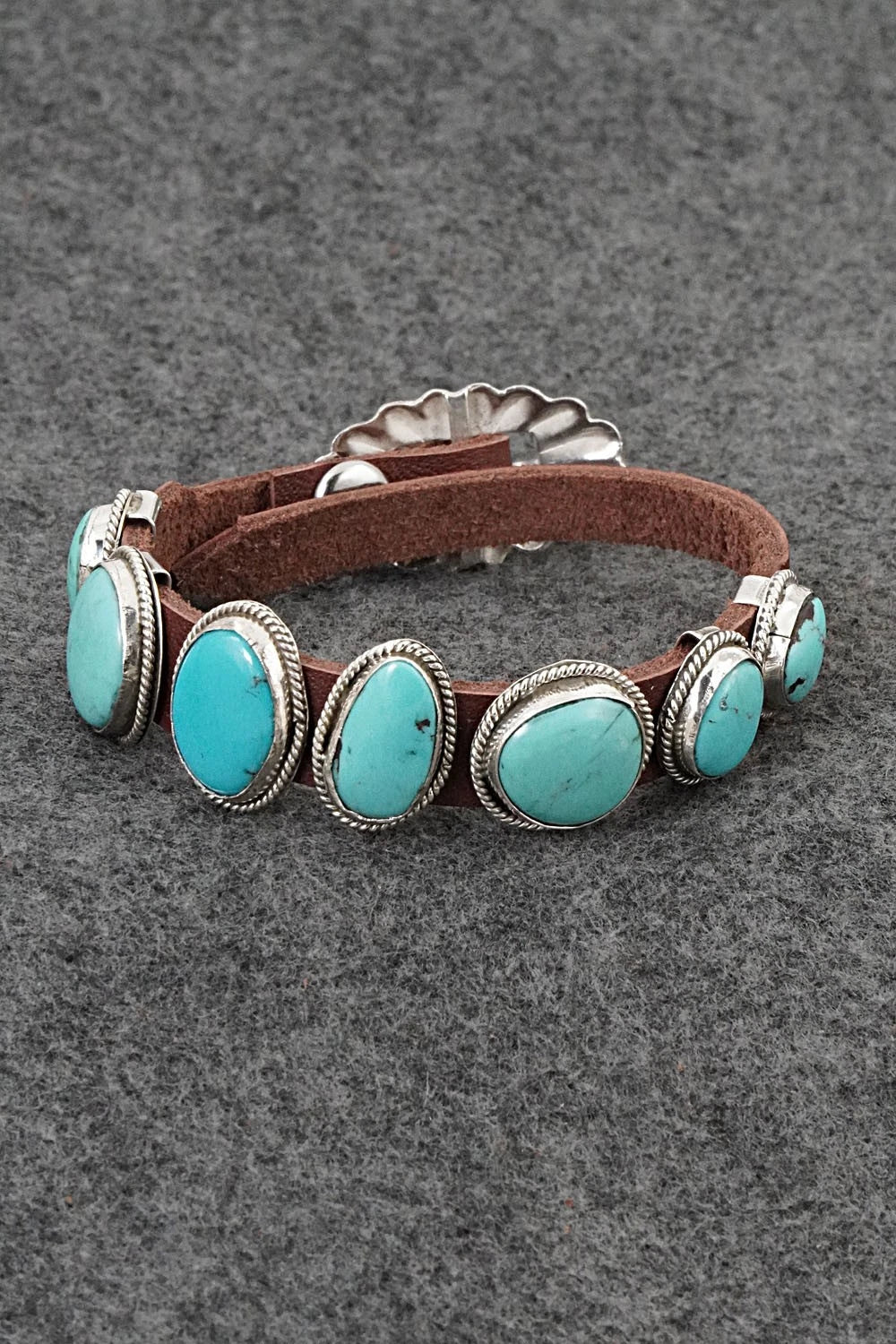 Turquoise, Sterling Silver & Leather Bracelet - Rosita Charlie