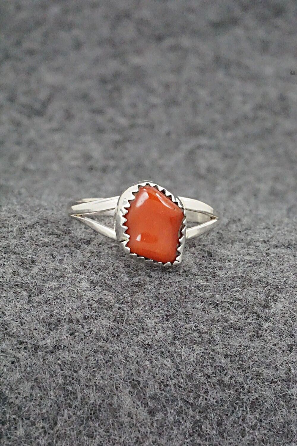 Coral & Sterling Silver Ring - Letricia Largo - Size 8.5