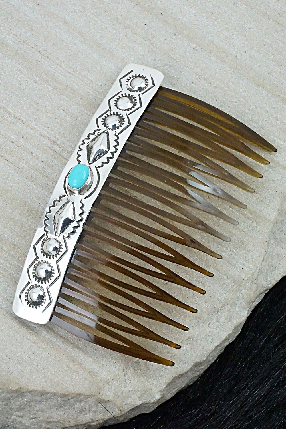 Turquoise & Sterling Silver Hair Combs - Jeannie Blackgoat