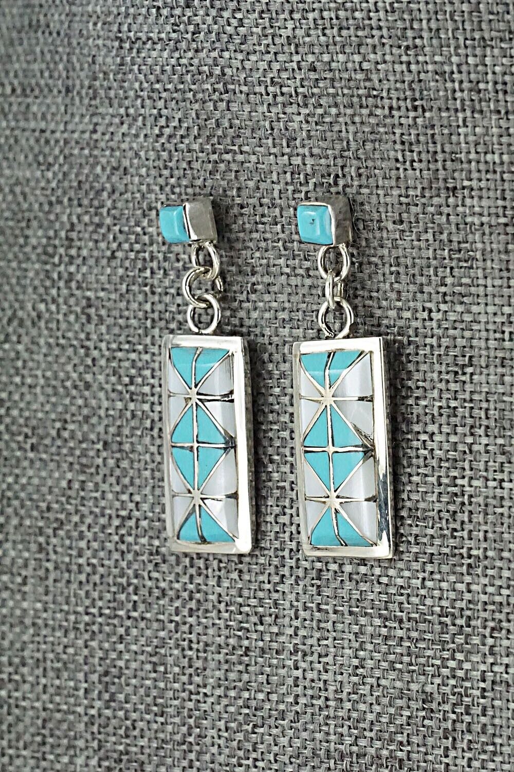 Turquoise, Mother of Pearl & Sterling Silver Earrings - Gloria Tucson
