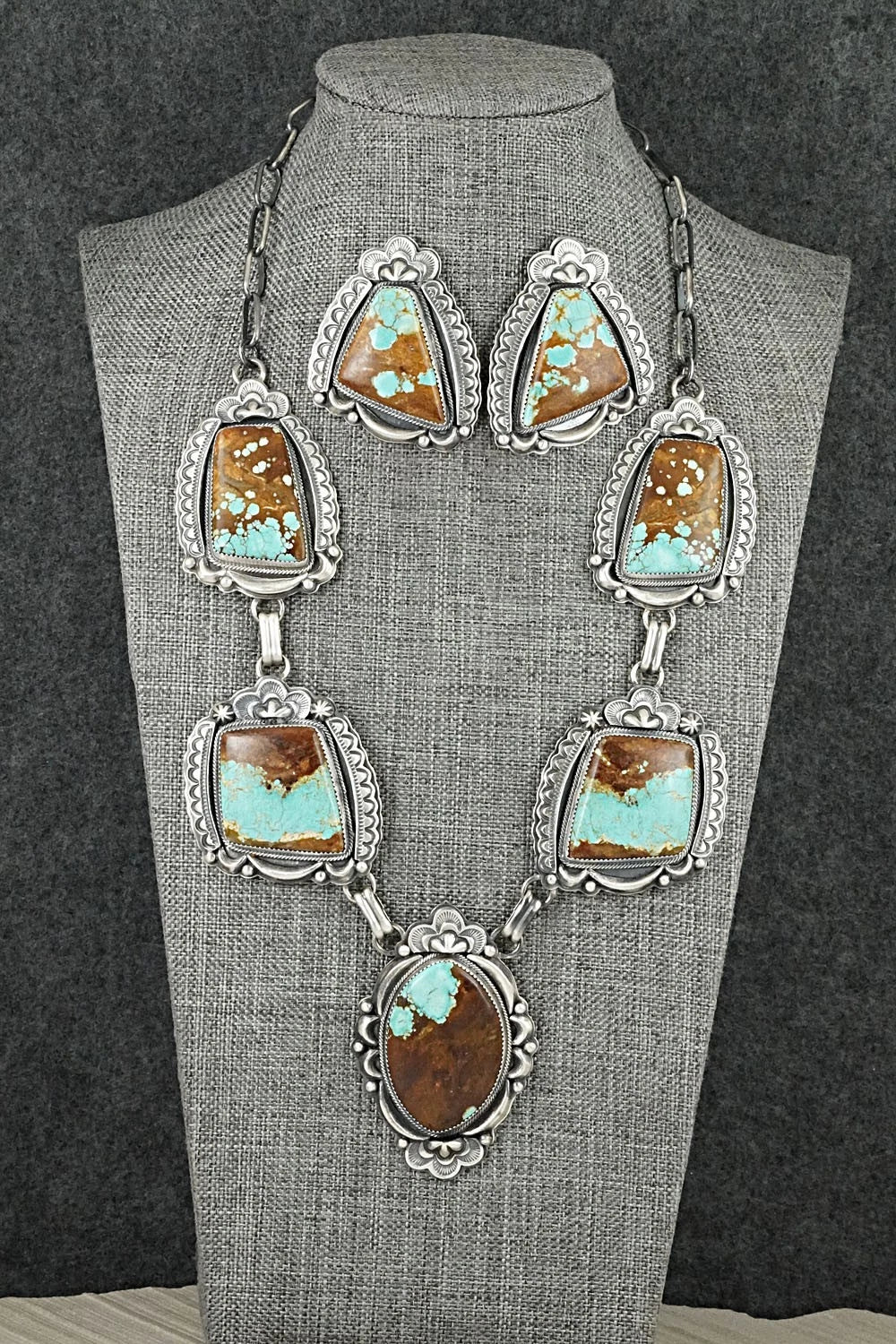 Turquoise & Sterling Silver Necklace and Earrings Set - Randy Boyd