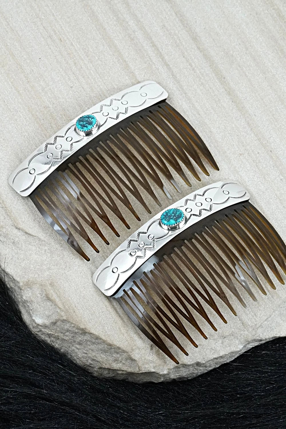Turquoise & Sterling Silver Hair Combs - Jolene Begay