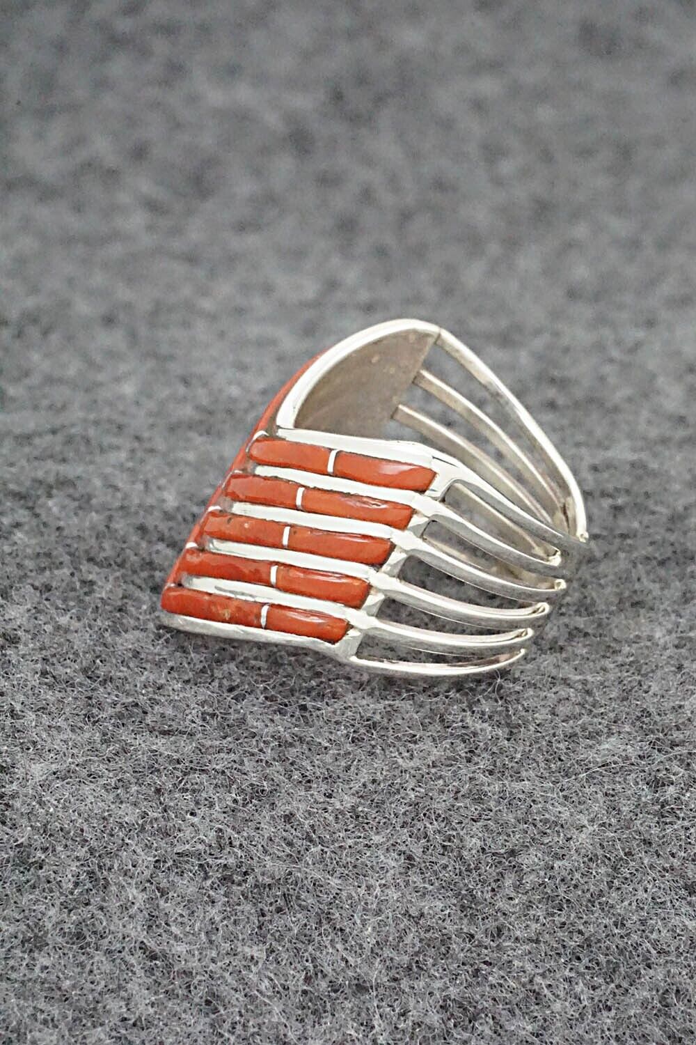Coral & Sterling Silver Ring - Andrew Enrico - Size 7.5