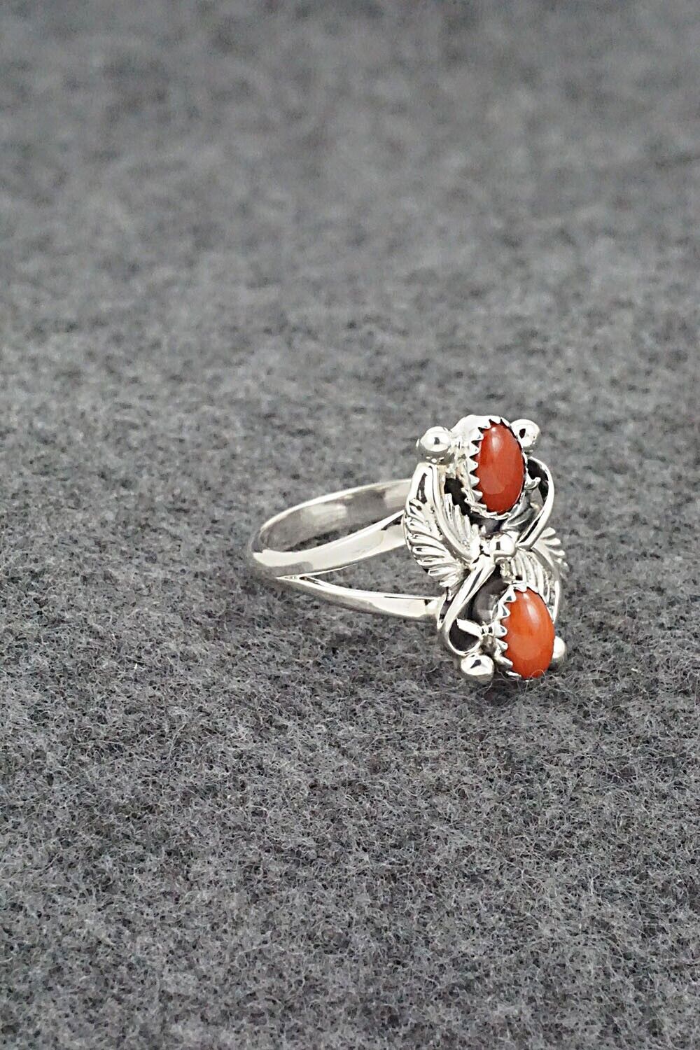 Coral & Sterling Silver Ring - Judy Largo - Size 8