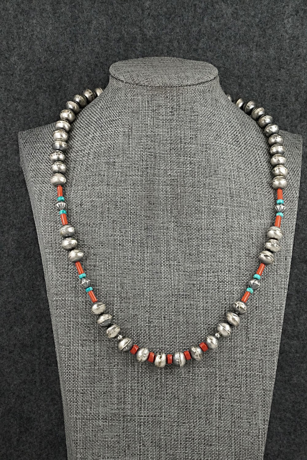 Multi-Stone & Sterling Silver Navajo Pearl Necklace 20" - Vintage