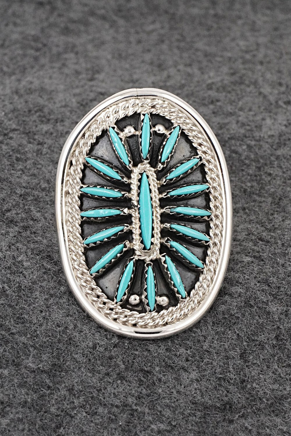 Turquoise & Sterling Silver Ring - Jack Etsate - Size 7.75