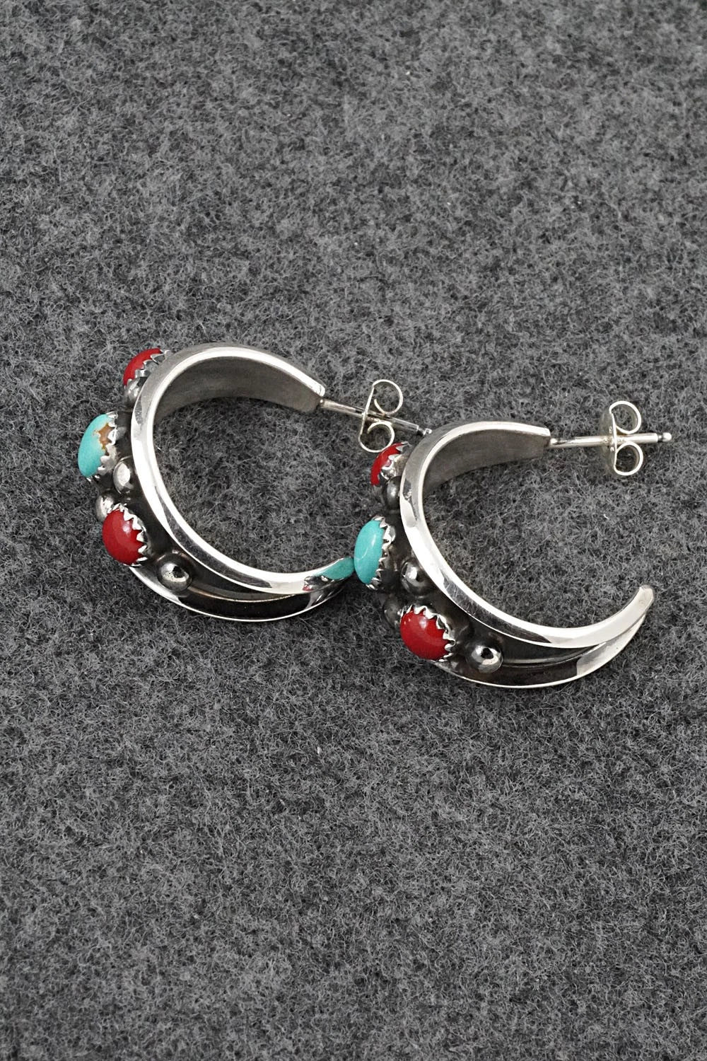 Coral, Turquoise & Sterling Silver Earrings - Paul Largo
