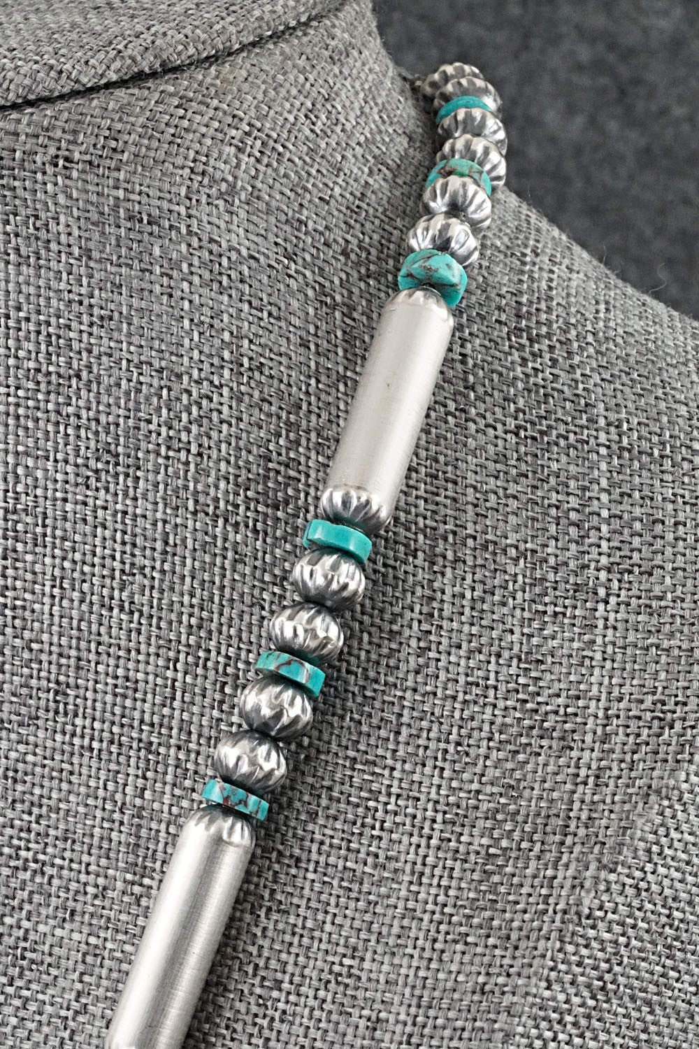 Turquoise & Sterling Silver Navajo Pearl Necklace 18" - Tonisha Haley