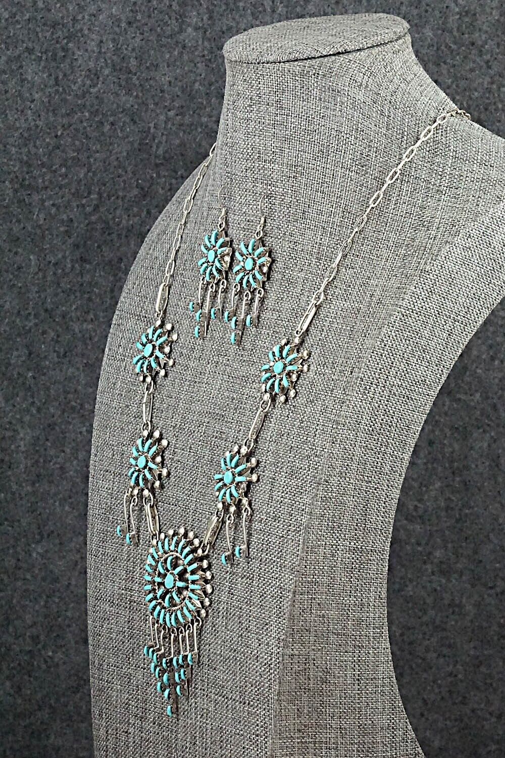 Turquoise & Sterling Silver Necklace and Earrings Set - Keith Leekity