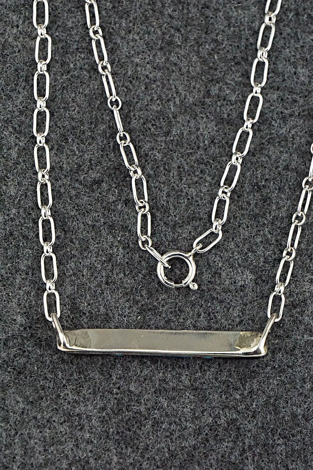 Turquoise, Coral, Onyx & Sterling Silver Inlay Necklace - Roland Natachu