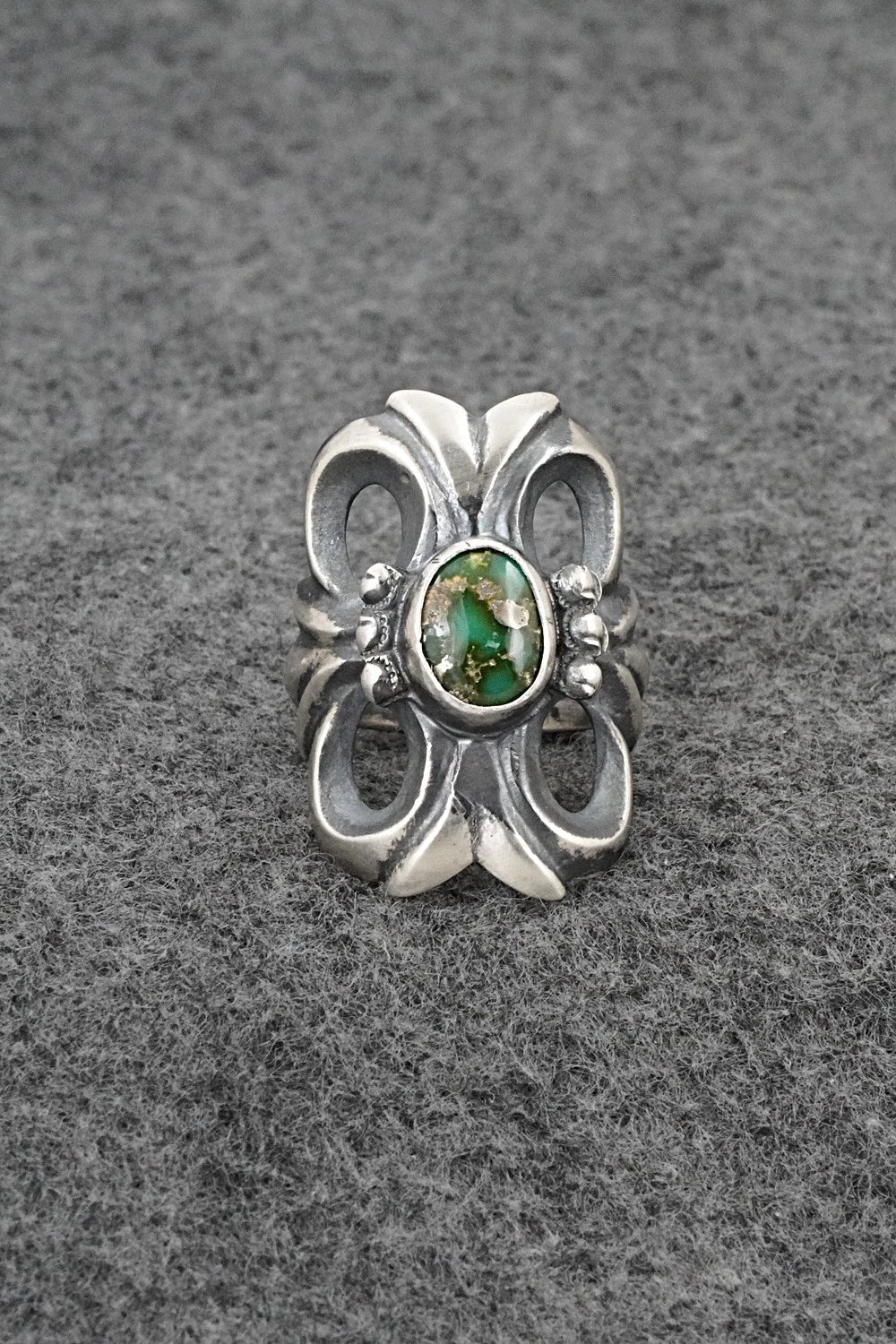 Turquoise & Sterling Silver Ring - Harrison Bitsue - Size 7.5