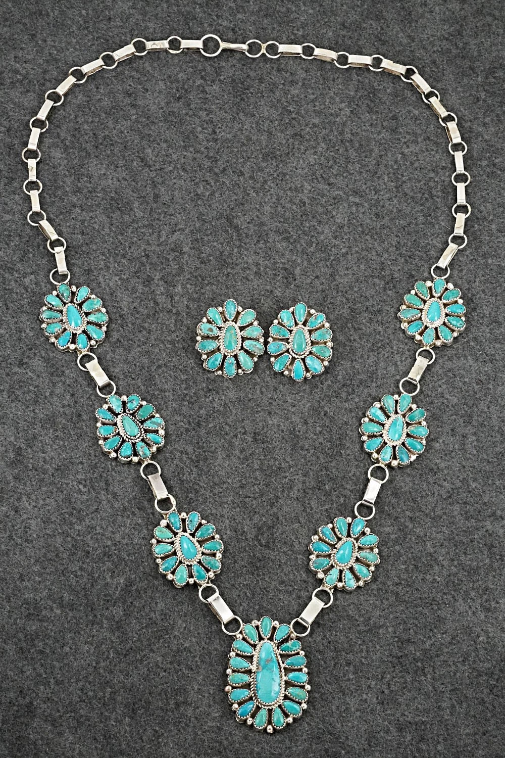 Turquoise & Sterling Silver Necklace and Earrings Set - Eunice Wilson