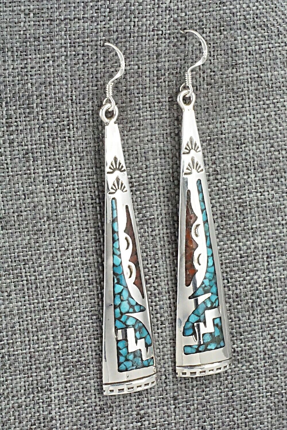 Turquoise, Coral & Sterling Silver Earrings - Jolene Yazzie